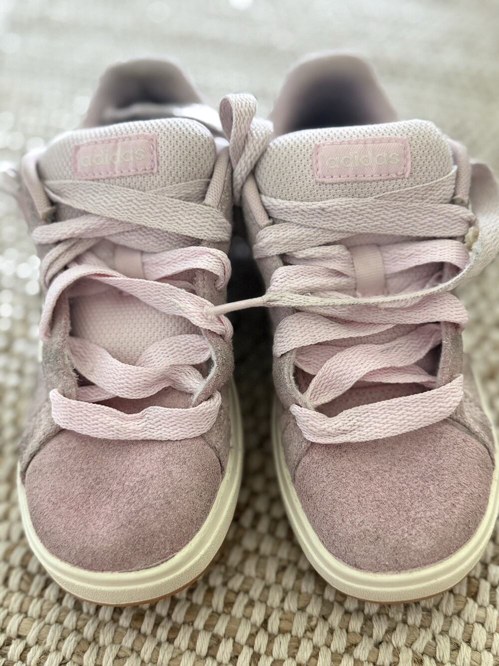 Adidas Grand Court 00s Kids Size 1 Pink Suede Sneakers Gum Sole Girls Shoes